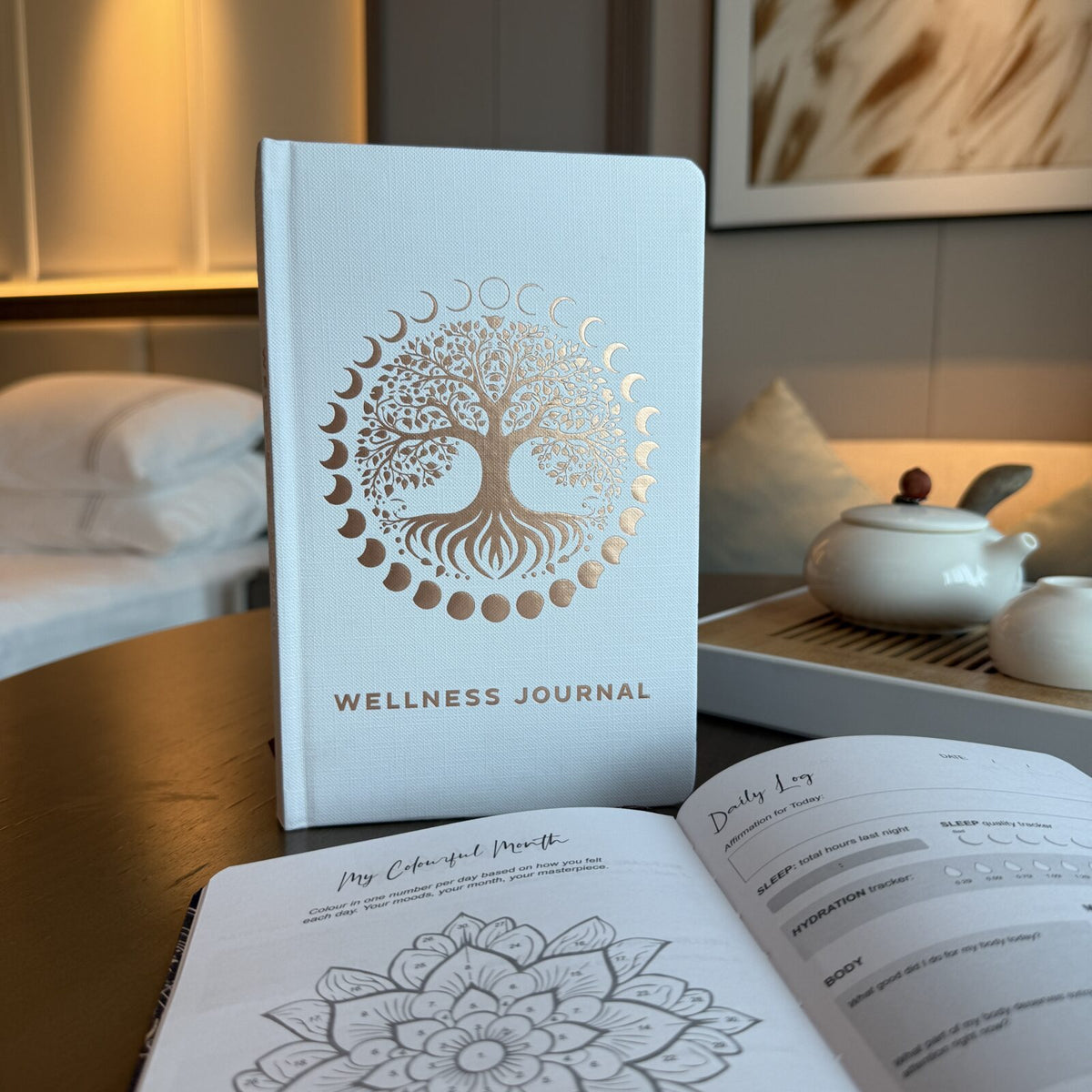 Tree of Life wellbeing journal i hvid og rosaguld