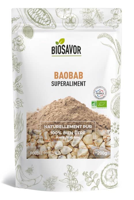 Økologisk baobabpulver, 200 gram med frisk syrlig smag af citrus og pære