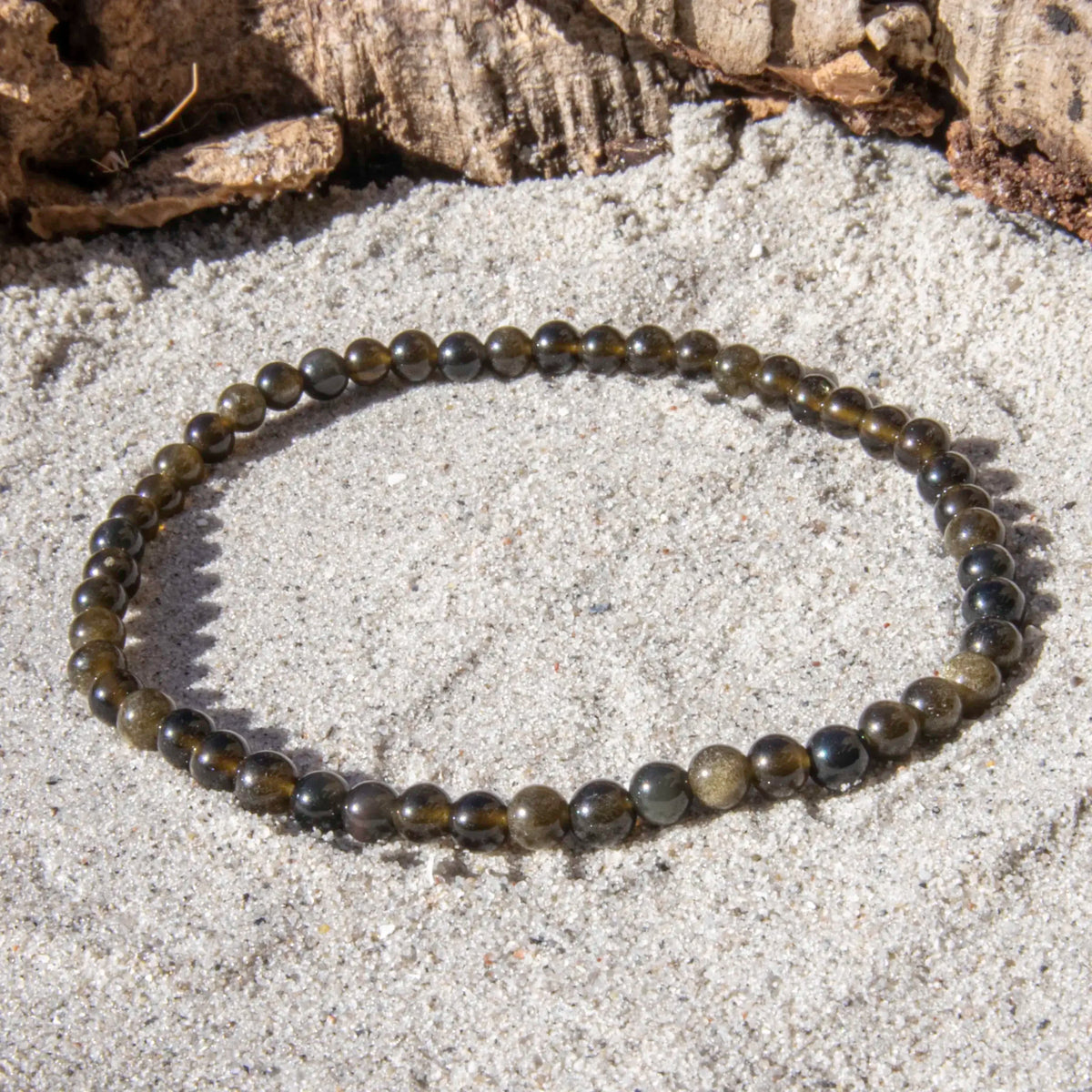 Guld Obsidian armbånd 4 mm