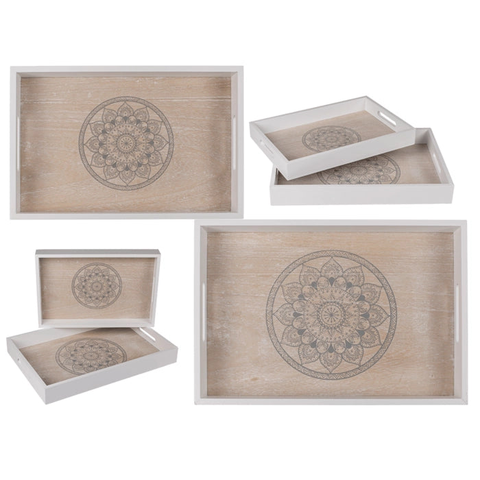 Hvid:naturfarvet træbakke, Mandala,4