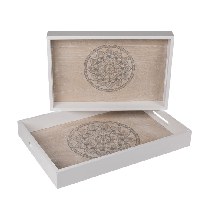 Hvid:naturfarvet træbakke, Mandala,4