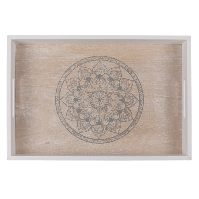 Hvid:naturfarvet træbakke, Mandala,4