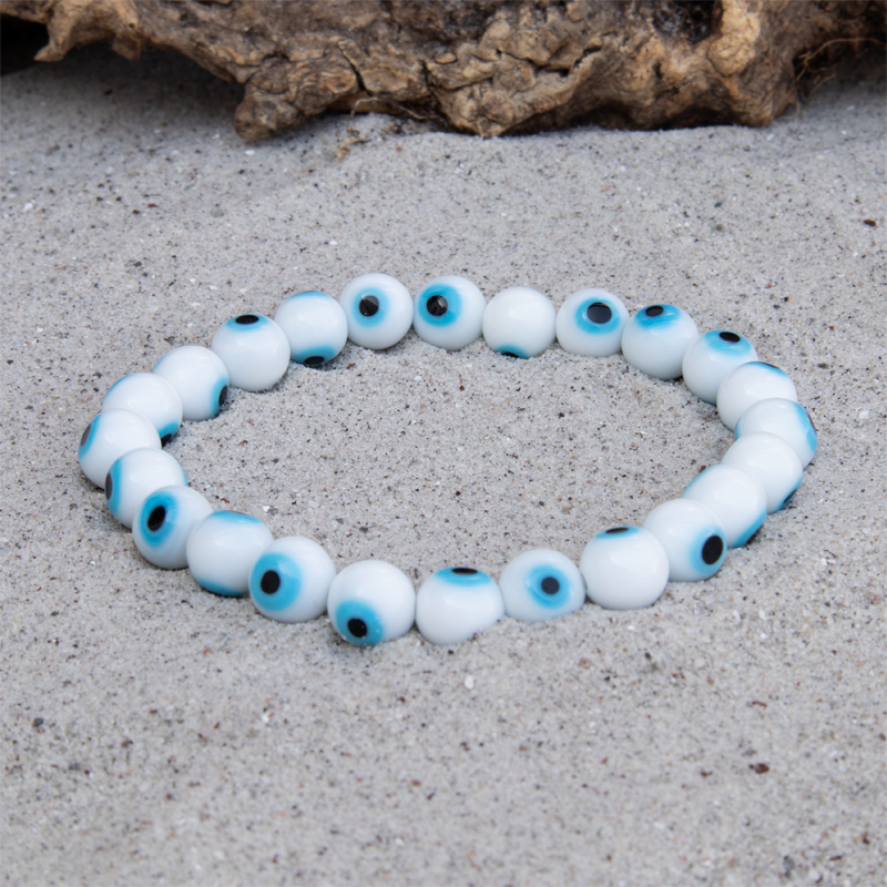 Hvidt Tyrkisk Øje Armbånd | 8 mm