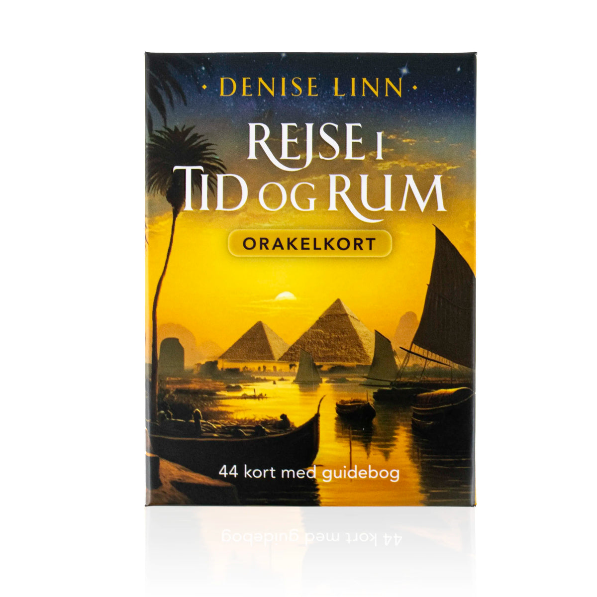 Rejse i tid og rum orakelkort med egyptiske pyramider og Nilen som baggrund.
