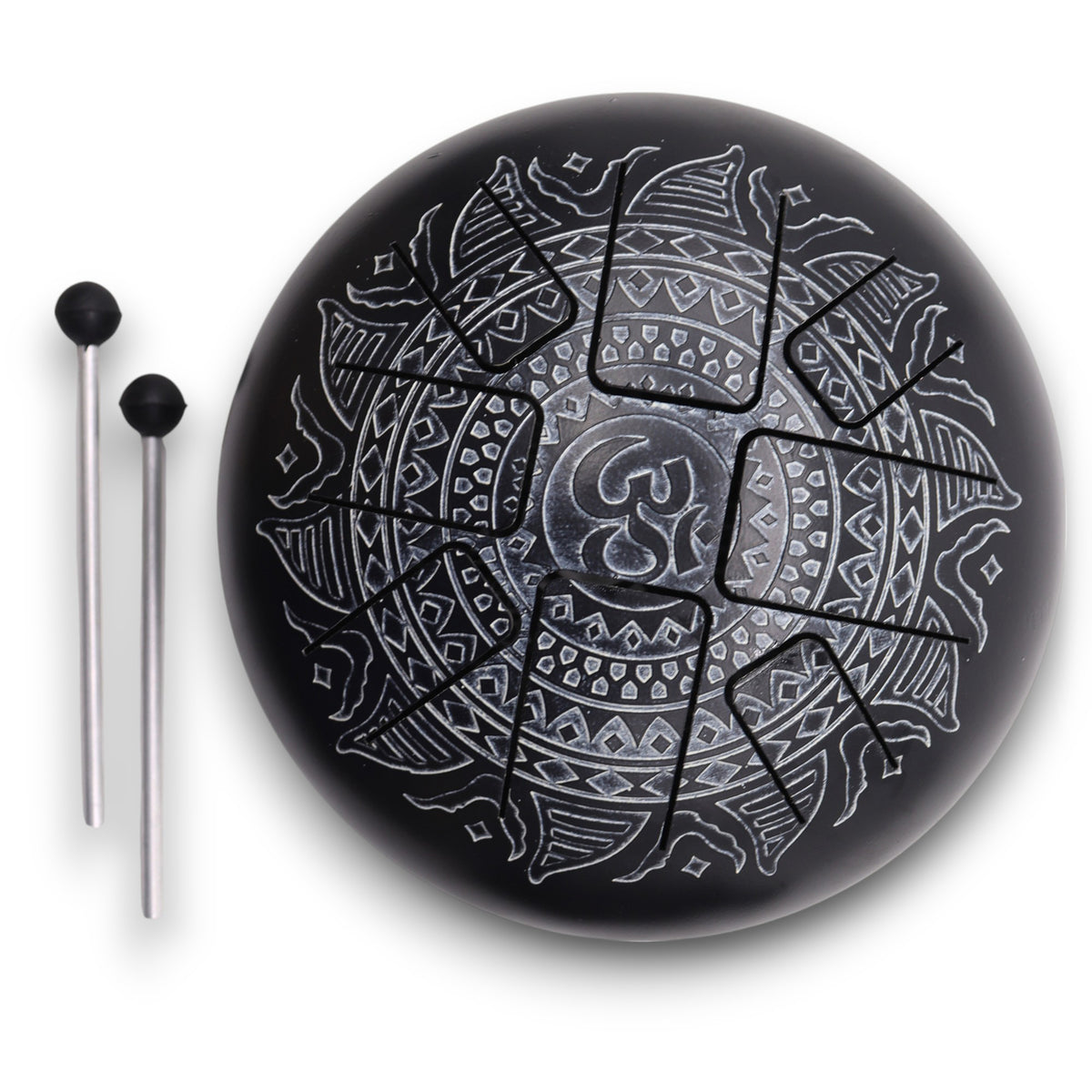 OM Mandala stål tongue tromme i sort