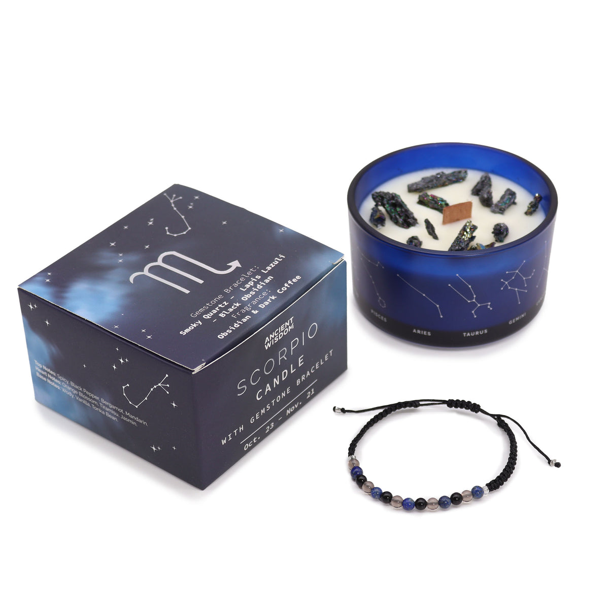 Skorpionen krystal duftlys med krystal armbånd