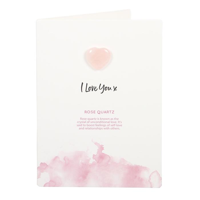 I Love You Rose Quartz Heart | Kort | Rosakvarts Hjerte | 16 x 11,5 cm.