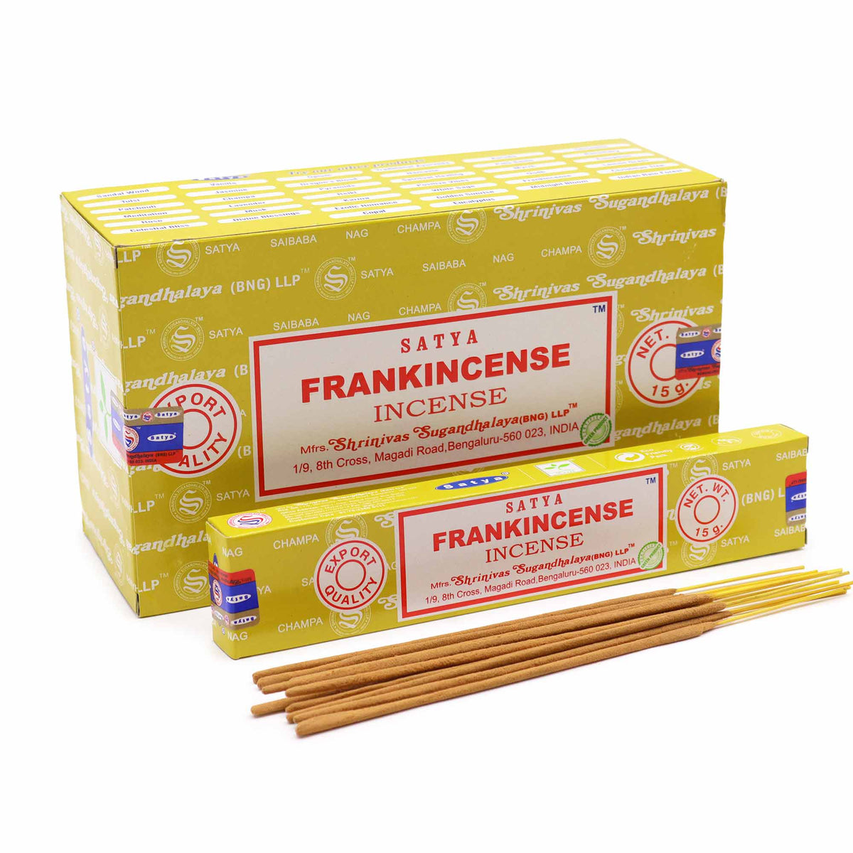 frankincense røgelsespinde satya i gul æske