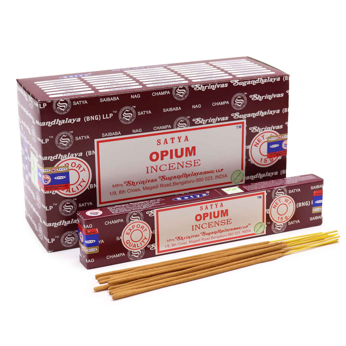 opium røgelsespinde satya i mørkerød æske