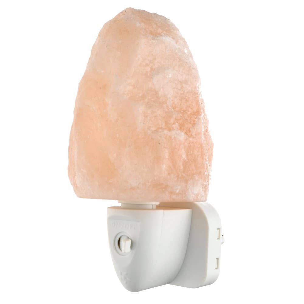 Natlampe i himalayasalt og paulowniatræ, cirka 6 x 13 cm, lyserød sten