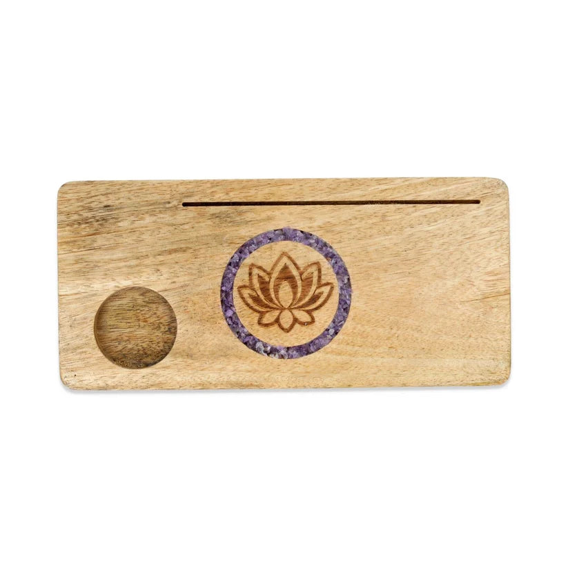 Lotus | Kortholder med Fyrfadsstage | Ametyst | Mangotræ | 21,5 cm
