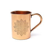 Kobber kop med ætset mandala, rummer cirka 450 ml, 99,9 procent kobber