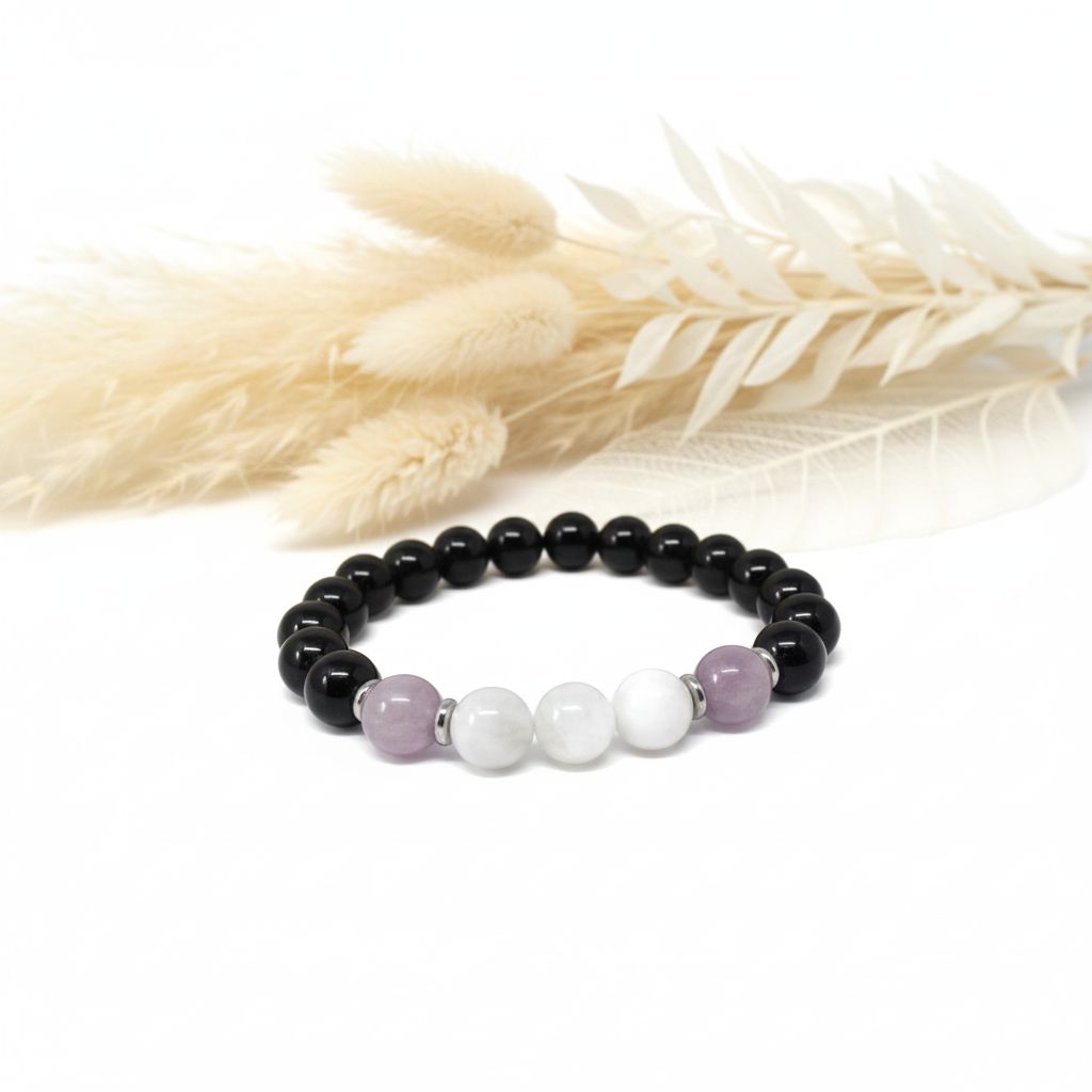Turmalin, Selenit & Charoit | Krystal Armbånd | 8 mm. | 18,5 cm.