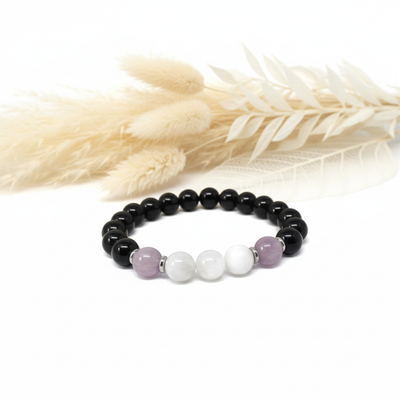 Turmalin, Selenit & Charoit | Krystal Armbånd | 8 mm. | 18,5 cm.