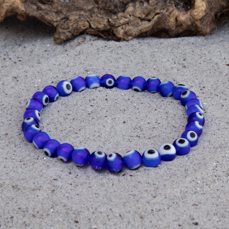 Blåt Tyrkisk Øje | Armbånd | 6mm | 19 cm.