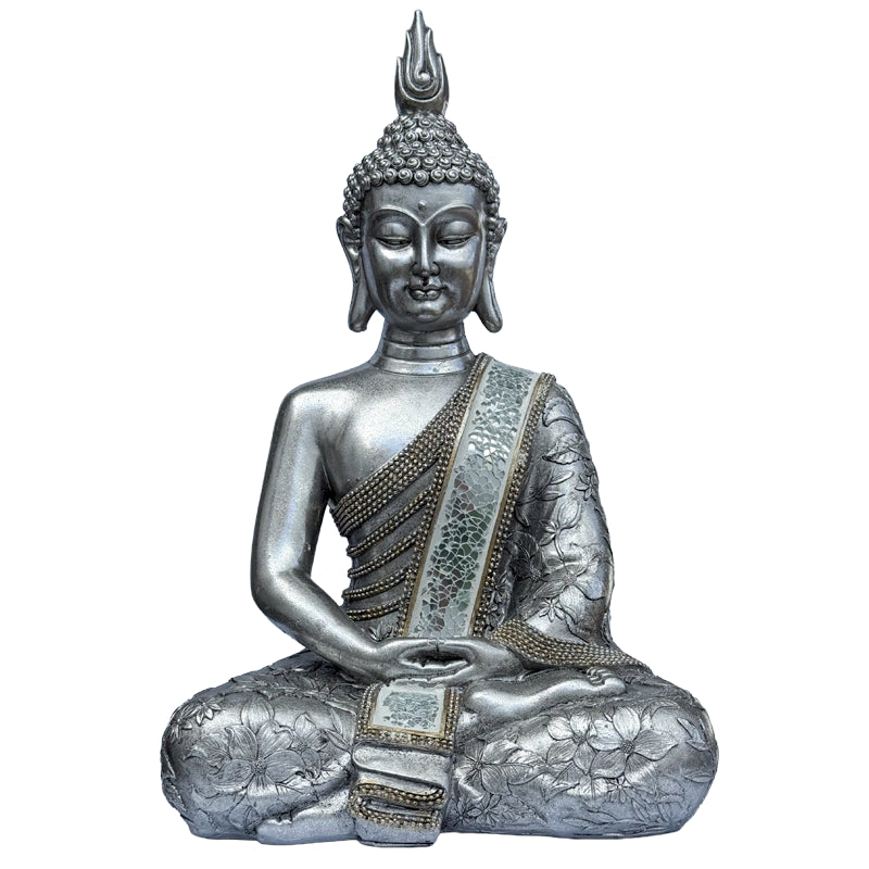 buddha statue i sølv nuancer