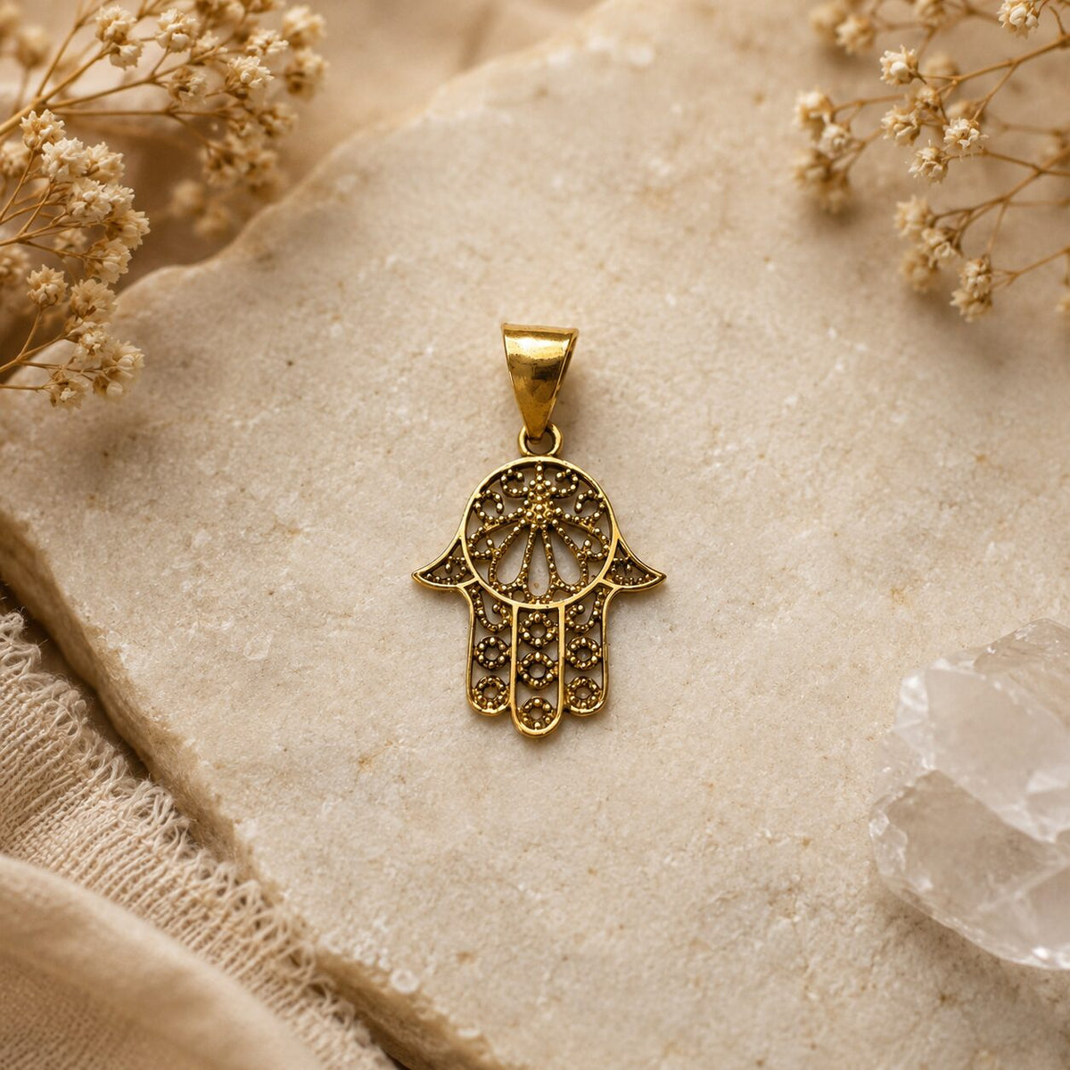 Fatimas Hånd | Halskæde Vedhæng | Ca. 2 x 2 cm. | Messing