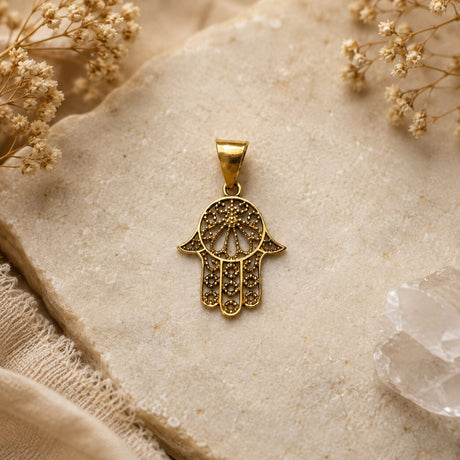 Fatimas Hånd | Halskæde Vedhæng | Ca. 2 x 2 cm. | Messing