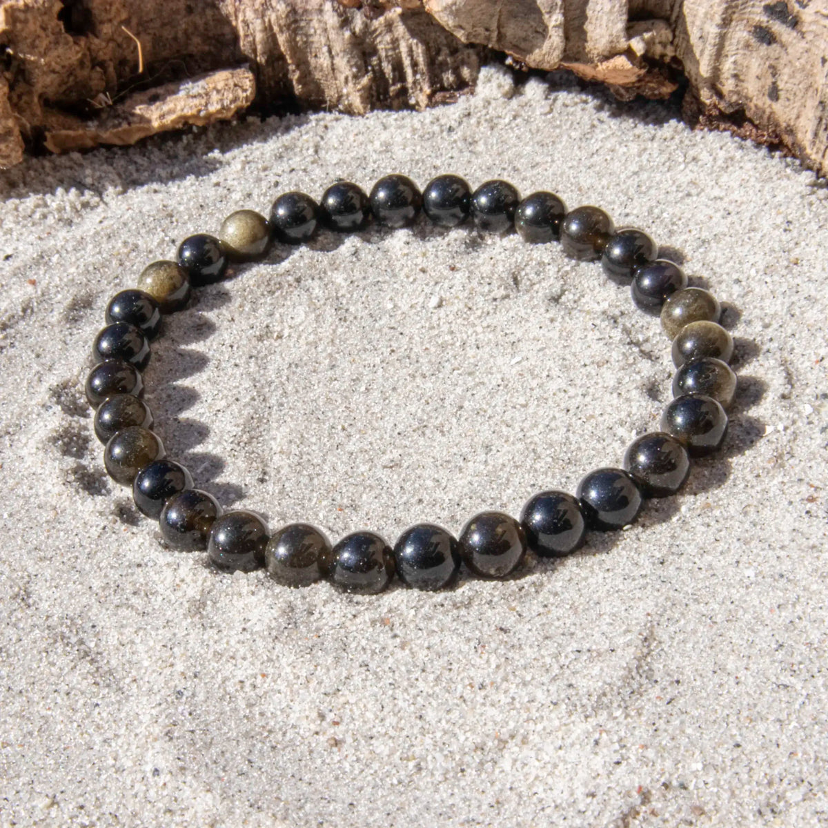 Guld Obsidian armbånd 6 mm