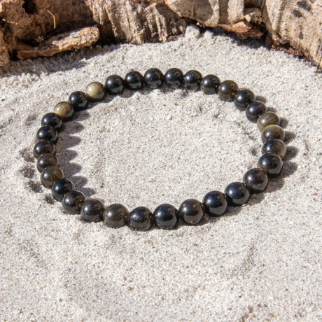 Guld Obsidian armbånd 6 mm