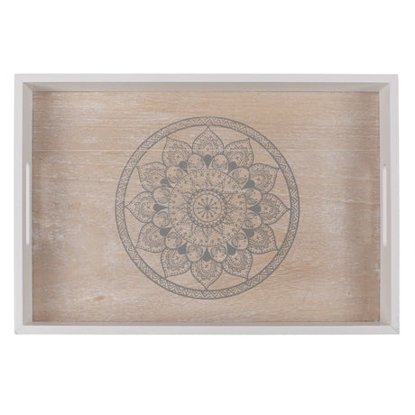 Hvid:naturfarvet træbakke, Mandala,4