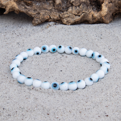 Hvidt Tyrkisk Øje Armbånd | 6 mm