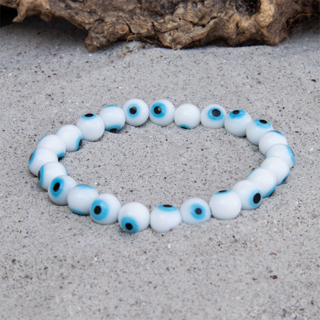 Hvidt Tyrkisk Øje Armbånd | 8 mm