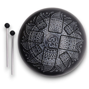 OM Mandala stål tongue tromme i sort