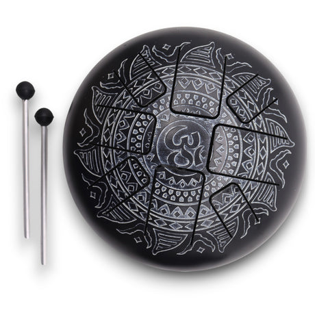 OM Mandala stål tongue tromme i sort