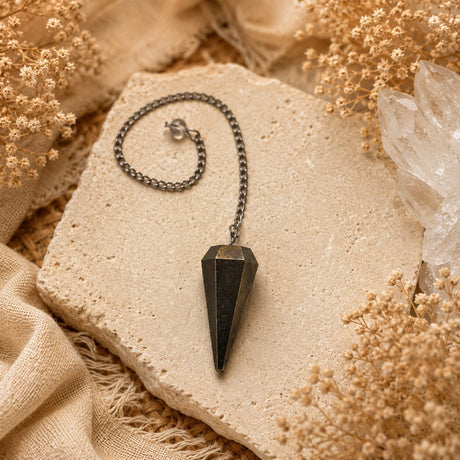 Pyrit | Pendul | 4 x 2 cm. | Rustfrit Stål