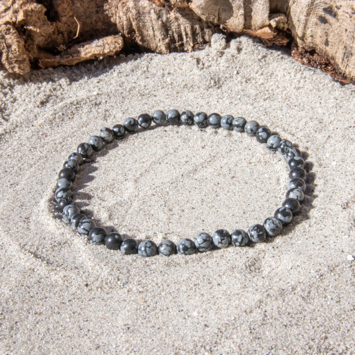 Snefnug Obsidian armbånd 4 mm