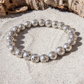 Sølvfarvet lava armbånd 8 mm
