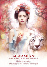 miao shan kort med billede af kinesisk kvinde med en hvid tiger