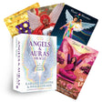 angels & auras orakelkort i lyseblå æske med englevinger der har en regnbue aura omkring sig