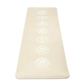 beige chakra yogamåtte med hvidt print