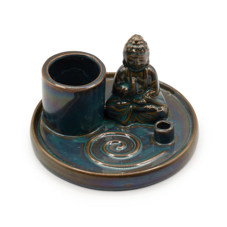 blå buddha smudge og palo santo holder keramik