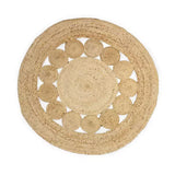 Rundt tæppe i jute og bomuld med cirkelmønster, Ø 90 cm og ca. 1,4 kg