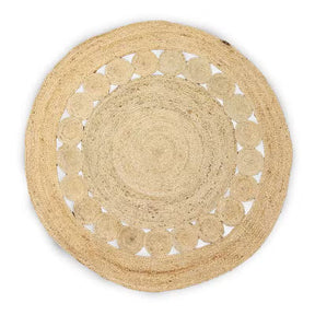 Stort rundt tæppe i jute og bomuld med cirkelmønster, Ø 120 cm, ca. 2,1 kg