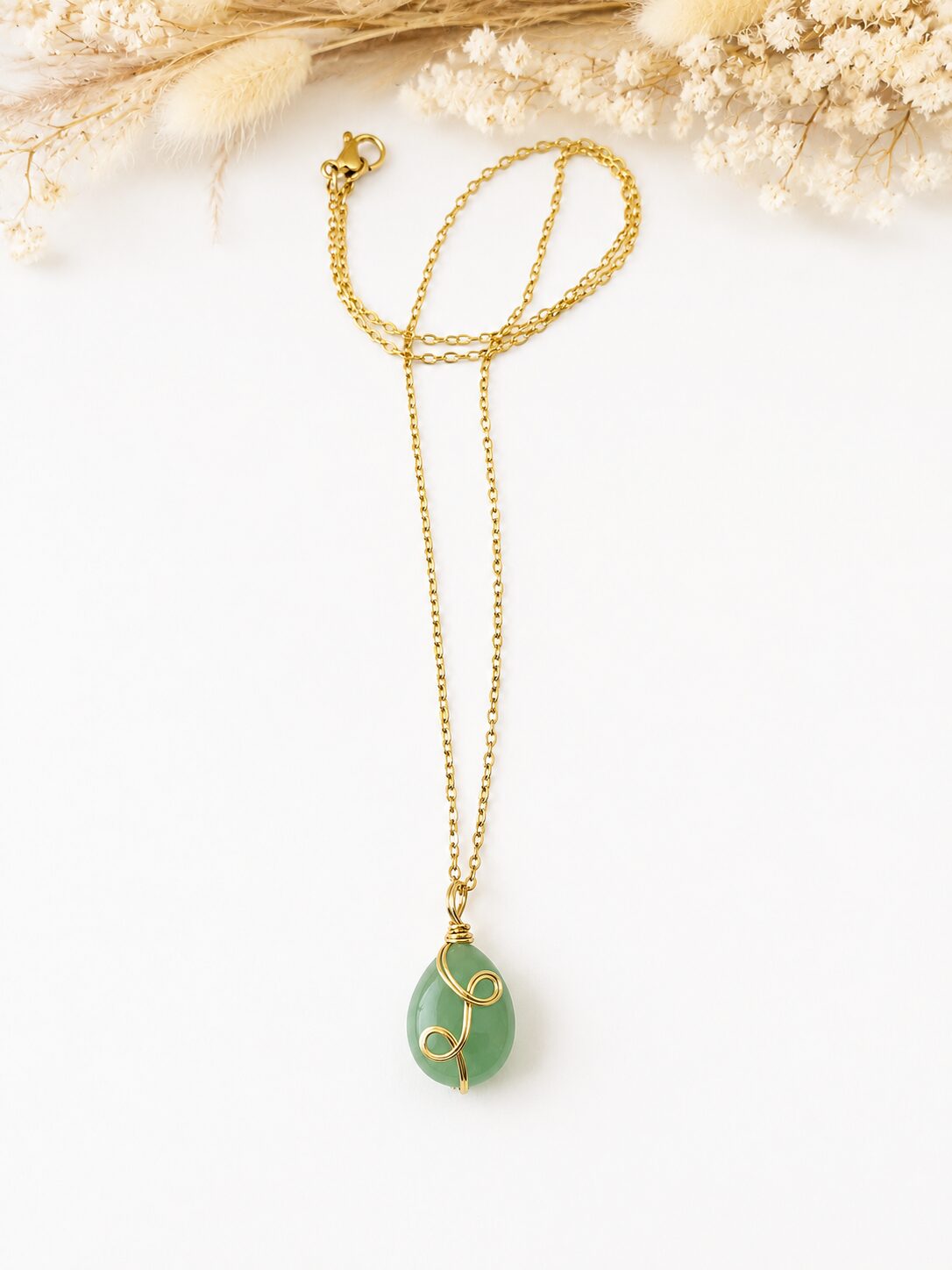 Spiral | Grøn Aventurin | Krystal Halskæde | 45 cm | 1 x 2 cm | 18 Karat Guld Belagt