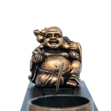 Guldfarvet Laughing Buddha til røgelsespinde, 24 cm lang og 8,5 cm høj