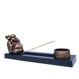 Røgelsesholder i harpiks med gylden finish, cirka 24 x 7 x 8,5 cm