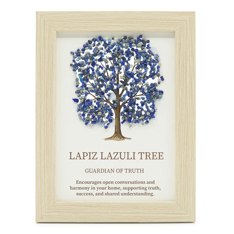 lapis lazuli livets træ set forfra hvor de blå lapis lazuli krystaller udgør træets krone