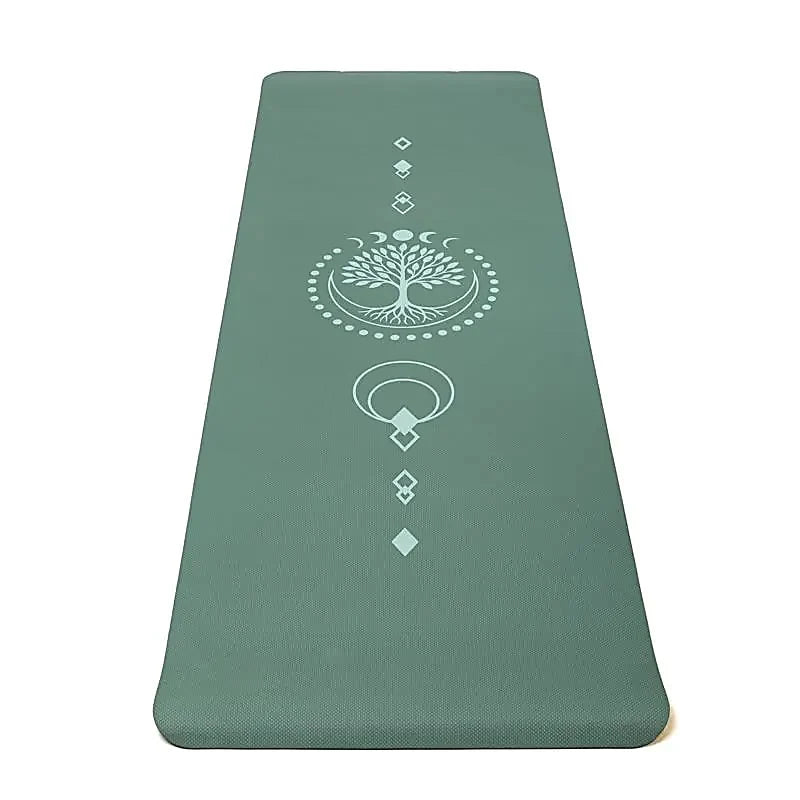 grøn livets træ yogamåtte med print