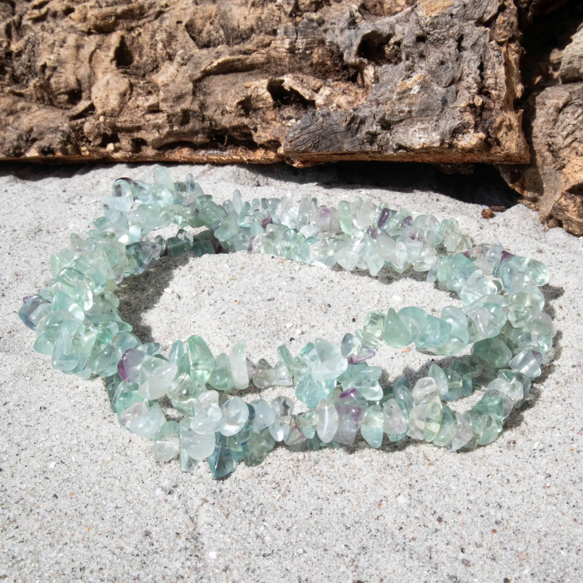 Regnbue Fluorit | Krystal Halskæde | Chip | ca. 80 cm.