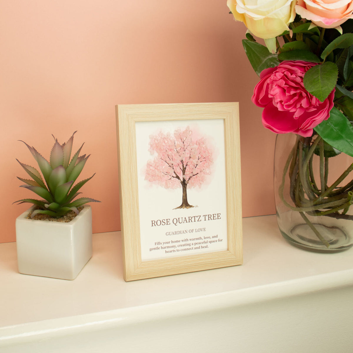 rosakvarts livets træ på reol
