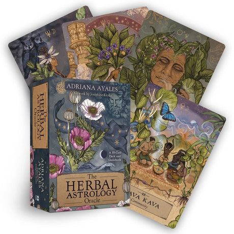 the herbal astrology orakelkort med urter og planter som baggrund på æsken