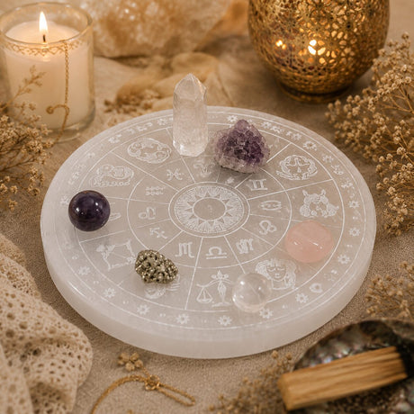 Zodiac Selenit Plade | ca. 14 cm. | Energi Rens