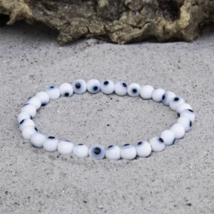 Hvidt Tyrkisk Øje Armbånd | 6 mm