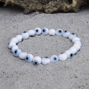 Hvidt Tyrkisk Øje Armbånd | 8 mm