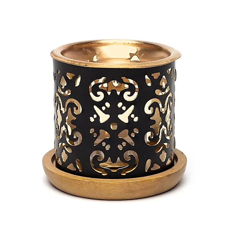 sort og kobber aromafume diffuser med taj mahal mønster